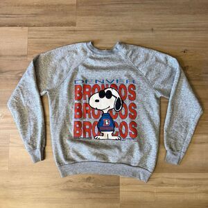 Vintage 80s Snoopy X Denver Broncos Gray Crewneck Sweatshirt Sz XL Throwback NFL
